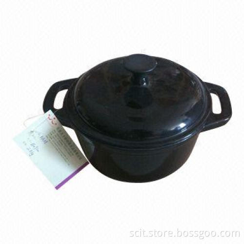 18*9cm Cast-iron thermal Casserole with Pink Enamel Coating, Plain Lid, Iron Knob